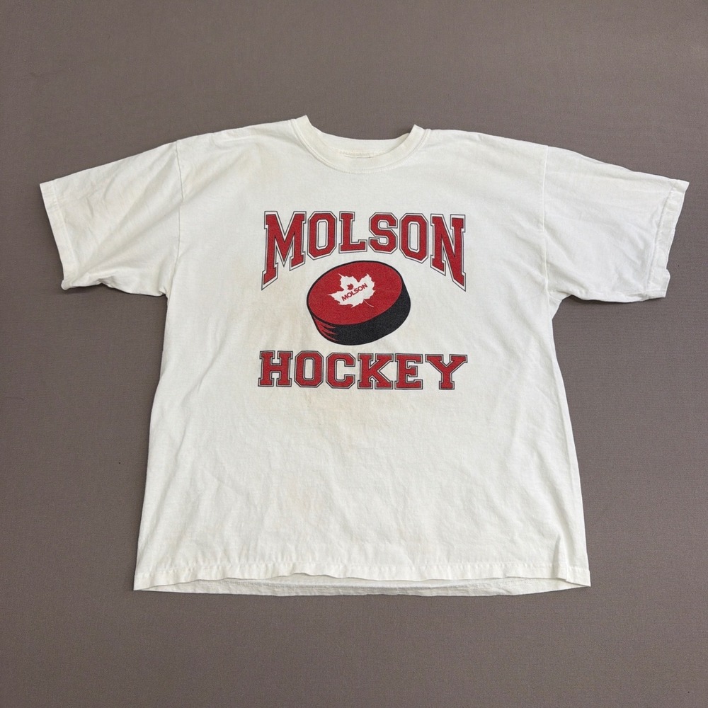 Vintage Molson Hockey T-Shirt Mens XL White Graphic Tee Gildan Ultra Cotton